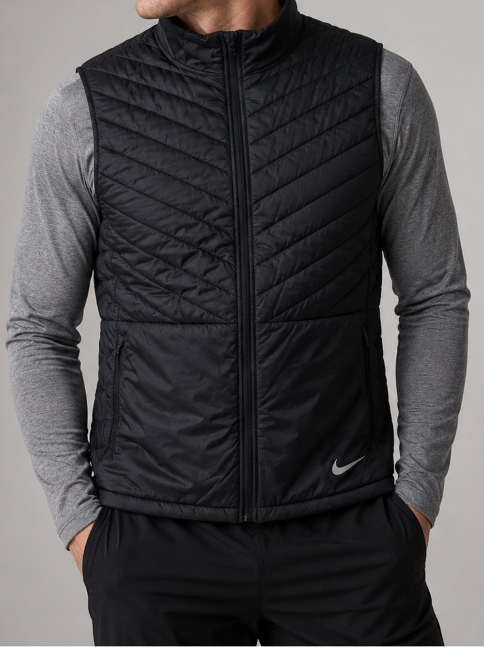 Nike Aerolayer Running Vest Men’s XL Black Lightweight Quilted Insulated NWT